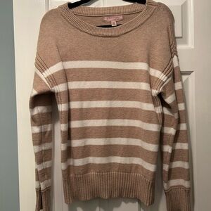 Philosophy Women's Beige and White Striped Crew Neck Sweater